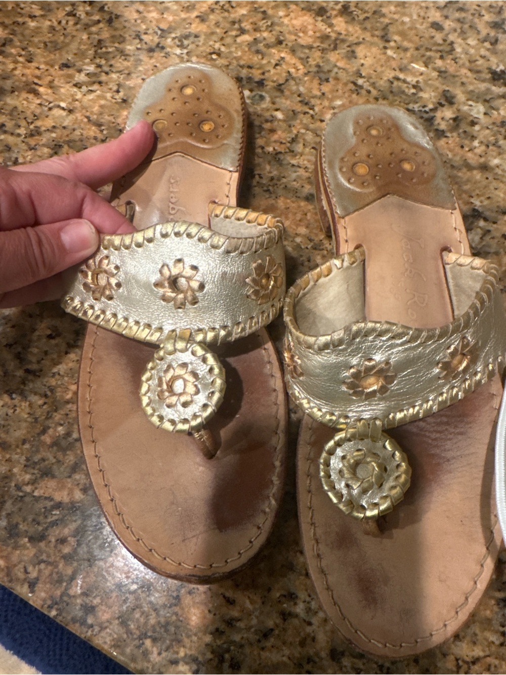 Gold Jack Roger’s Leather Thong Sandals - Women